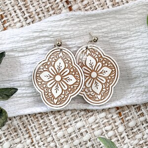 Laserskurna örhängen Svg Marockansk kakel Ovala Dingla Örhängen Blommig Mandala Santorini Stil Smyckesfil För Handgjorda Boutique Designs bild 4