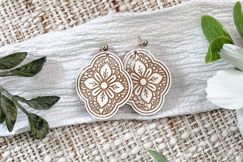 Laserskurna örhängen Svg Marockansk kakel Ovala Dingla Örhängen Blommig Mandala Santorini Stil Smyckesfil För Handgjorda Boutique Designs bild 4