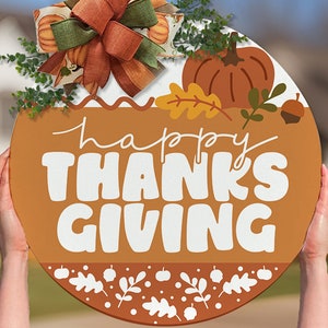 Happy Thanksgiving SVG Fall Door Hanger svg Thanksgiving svg Pumpkin svg Fall Leaves svg Sign svg Fall Door Sign With Fall Leaves svg