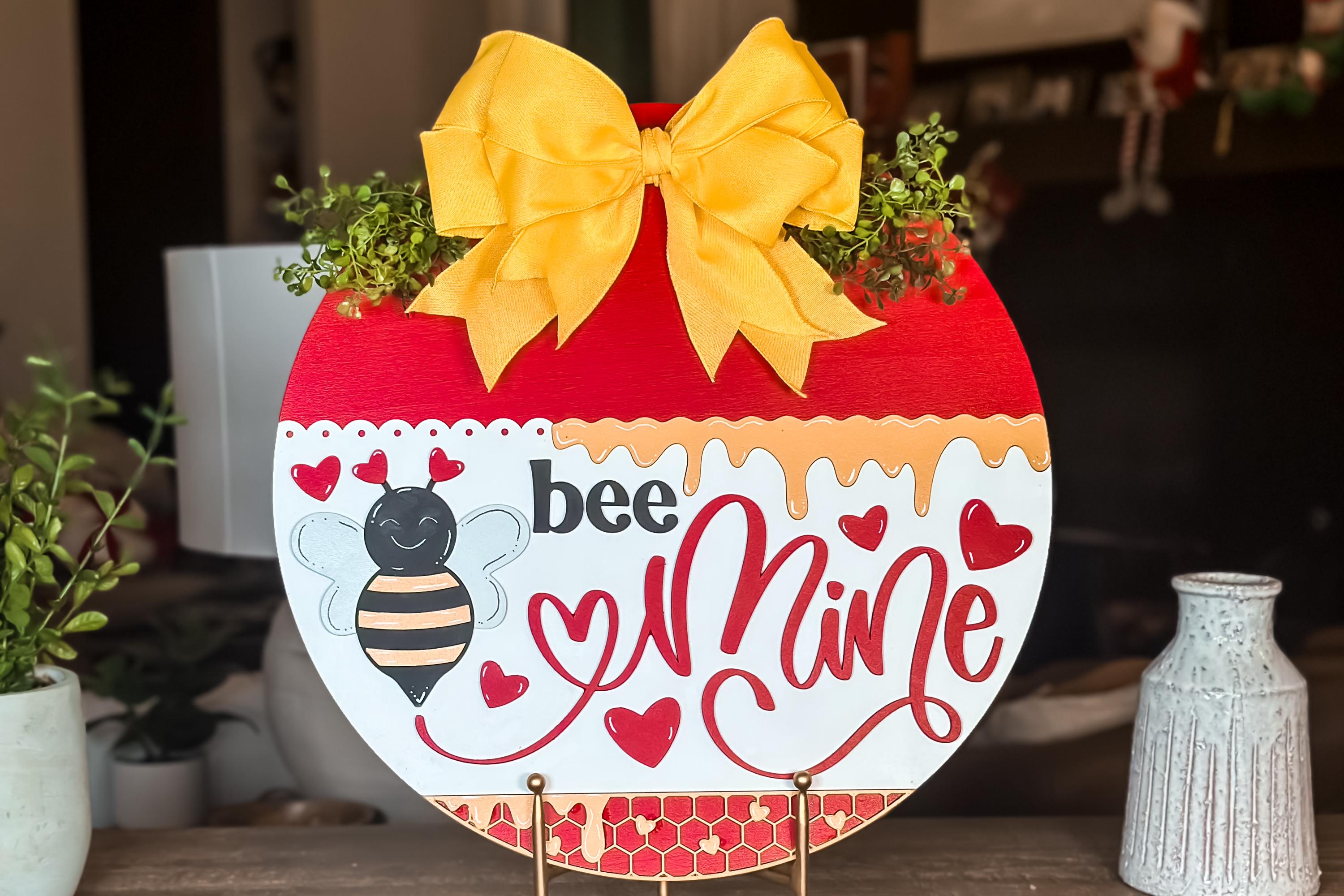 Bee Mine Valentine's Day SVG Laser Cut File, Honeycomb Door Hanger ...