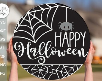 Happy Halloween SVG Halloween Sign SVG Halloween Door Hanger svg Halloween Spider svg Spiderweb SVG Trick Or Treat Sign svg Halloween Sign