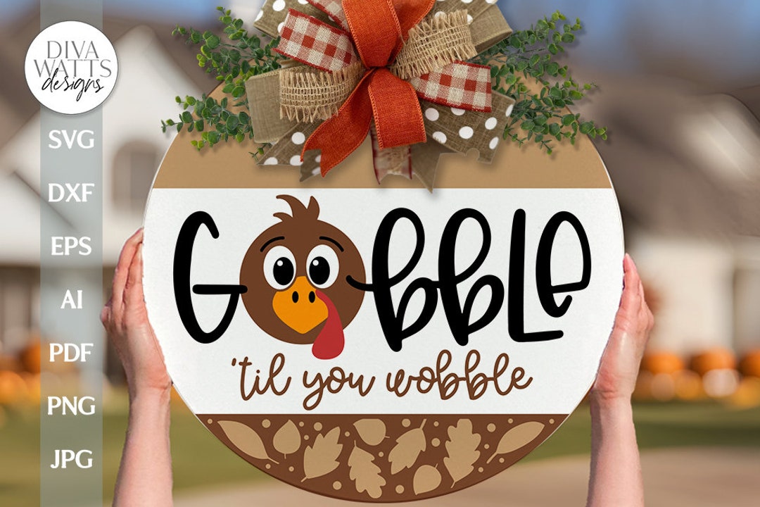 FaCraft Thanksgiving Turkey Door Hanger - 12.5x14 Inch Gobble Gobble Sign, PVC, Front Door Porch Decor