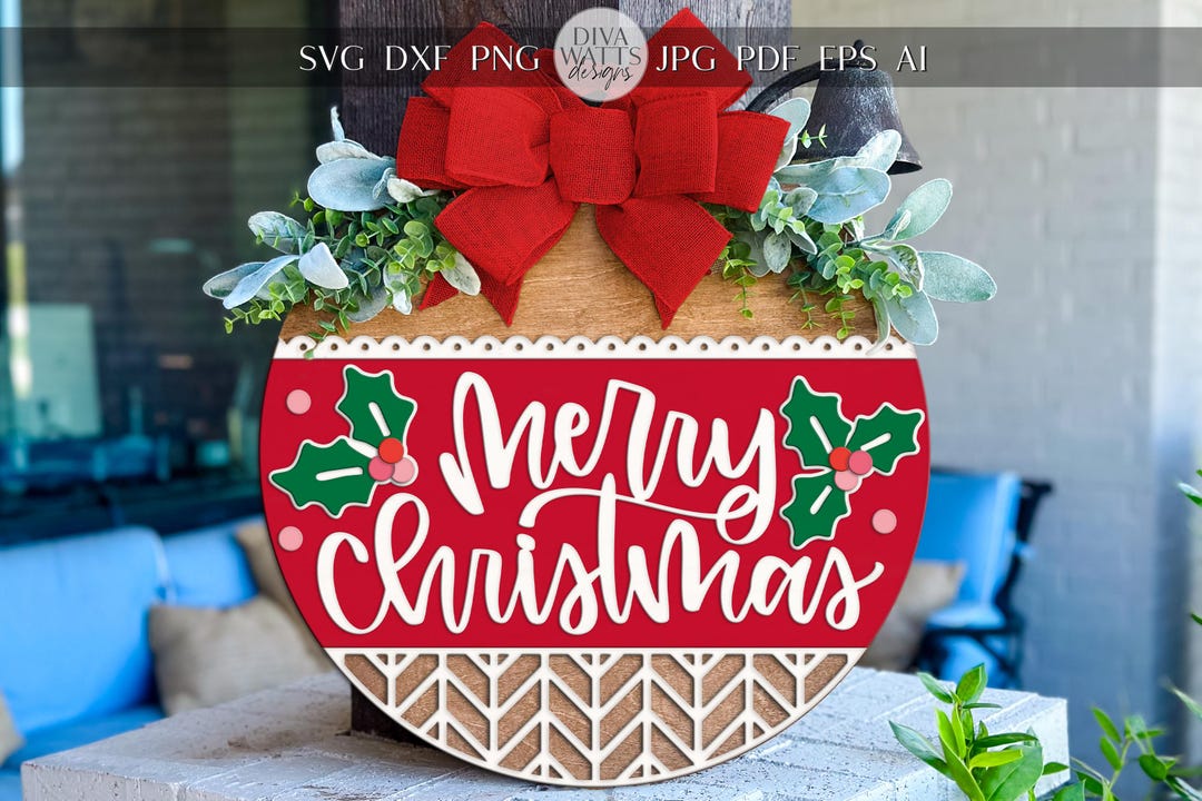 Laser Cut Door Hanger SVG | Merry Christmas Sign | DIY Round Sign ...
