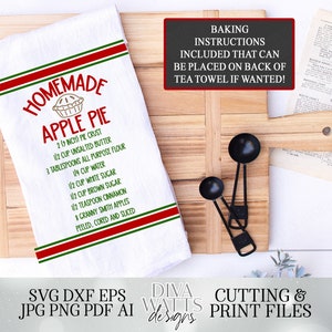 Apple Pie Recipe | Fall | Autumn | Cutting File & Printable | DXF SVG | Cricut Silhouette | Farmhouse Tea Towel | Sign | Grain Sack