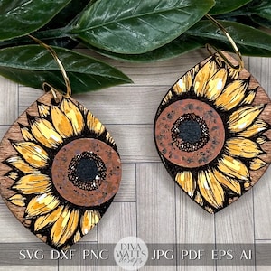 Brincos de Girassol SVG Brincos de Flor SVG Brincos de Laser svg Brincos de Flor Glowforge svg Brinco de Laser Floral svg Jóias de Flor svg