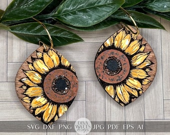 Boucles d'oreilles tournesol SVG Boucles d'oreilles fleur SVG Boucles d'oreilles laser SVG Glowforge Boucles d'oreilles fleur SVG Floral boucle d'oreille laser SVG Bijoux fleur SVG
