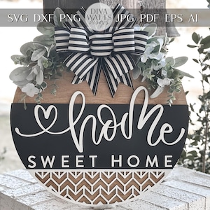 Home Sweet Home Türschild SVG, Moderne Bauernhaus Laserdatei, Vintage Holzschild Design für Glowforge und Xtool | Geometrisches Zeichen SVG