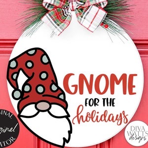 Gnome For The Holidays SVG | Christmas Round Sign Design