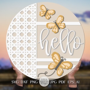 Bonjour SVG papillon svg signe de bienvenue papillons svg signe de bienvenue papillon svg accroche-porte bohème svg signe été svg Cricut svg printemps