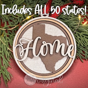 50 Staaten Haus Ornament SVG Bundle Laser Cut Datei | Geschichtete runde Zustand Ornament Designs für Glowforge xTool Weihnachten DIY Craft Fair Dekor