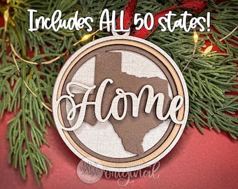 50 States Home Ornament SVG Bundle Laser Cut File | Layered Round State Ornament Designs for Glowforge xTool Christmas DIY Craft Fair Décor