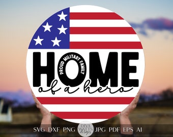 Hem för en hjälte SVG Memorial Day svg 4 juli SVG Välkommen SVG Militär familj svg Memorial Day dörrhängare svg Militär svg Cricut svg