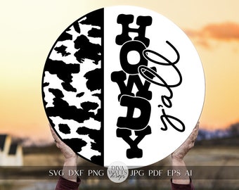 Howdy Y'all SVG Western Cowhide Door Hanger Design Cow Print SVG Howdy SVG Welcome svg Western svg Cricut svg for Door Hanger Sign svg
