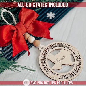 Alle 50 Bundesstaaten Weihnachtsverzierung SVG Laser geschnitten Datei | Es gibt keinen Ort wie zu Hause | Zustandsform Ornament | Laserbereites Weihnachtsdekor SVG