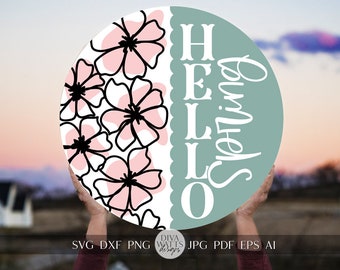 Hello Spring SVG Spring Door Hanger SVG Spring Sign svg Spring svg Spring Flowers svg Spring Floral svg Spring Welcome svg vertical Sign svg