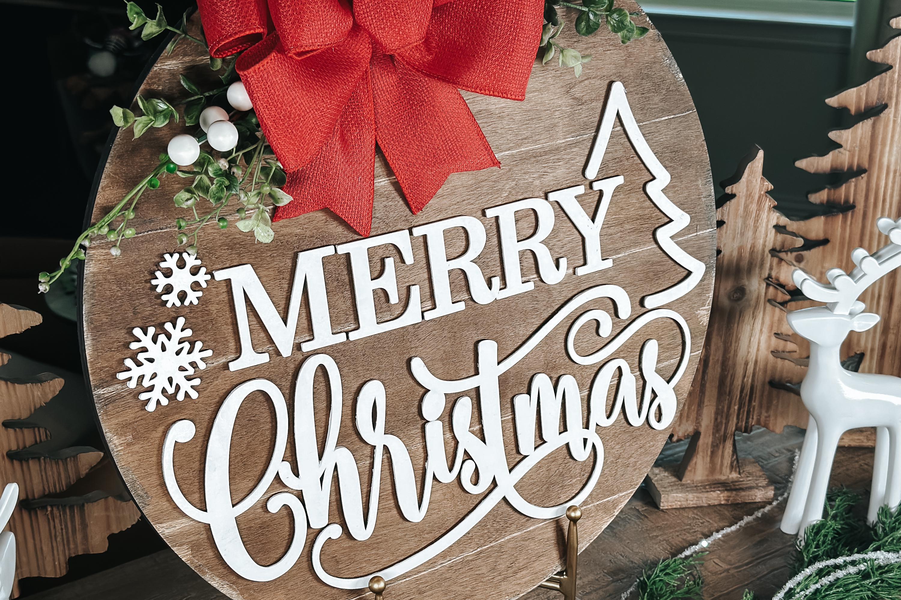 Merry Christmas Door Hanger SVG - Rustic Holiday Decor Laser Cut File ...
