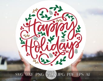 Boas Festas Hand Lettered SVG | Cabide de Porta de Natal SVG | Design de Placa de Natal