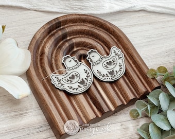 Laser Cut Earring SVG Cottagecore Hen Folk Art Chicken Dangle Earrings Includes Large and Small Sizes for Farmhouse Jewelry Makers