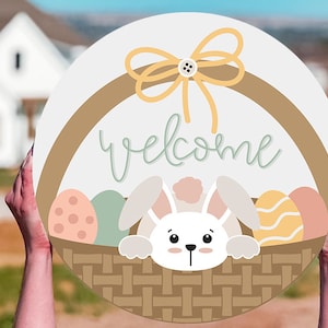 Welcome SVG Easter Bunny Door Hanger svg Easter Door Hanger svg Easter svg Bunny SVG Cute Bunny svg Cute Easter Basket Bunny Welcome svg