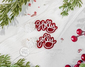 Holly Jolly Weihnachtsohrringe SVG Glowforge-Datei | Urlaub Script Ohrring Vorlage | Festliches Laser Cut Schmuck Muster für Maker