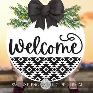 Bienvenue SVG motif sud-ouest svg accroche-porte SVG motif aztèque SVG rond accroche-porte svg motif aztèque signe svg Cricut svg pour panneau de bienvenue
