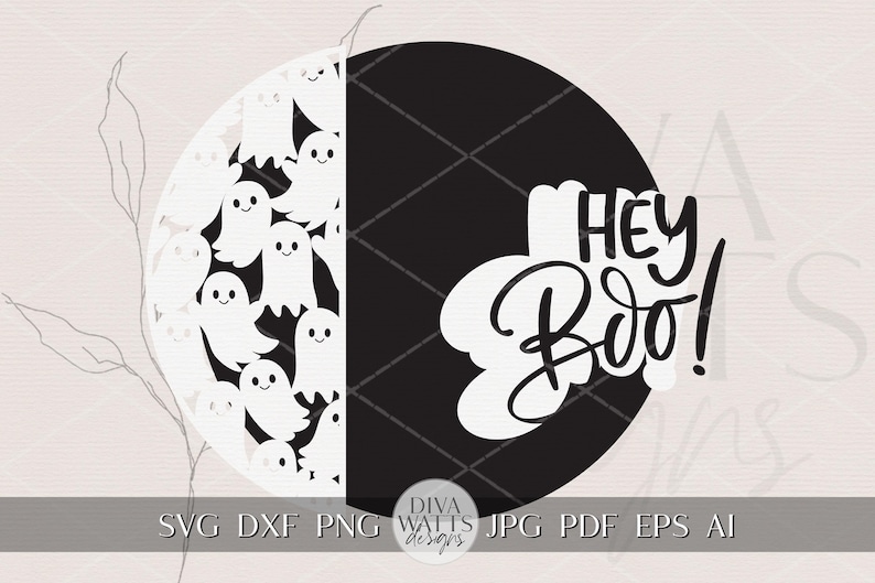 Laser Cut Door Hanger SVG | Halloween Ghost Sign SVG File | Hey Boo ...