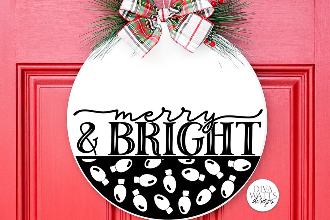 Merry and Bright Christmas Lights Door Hanger Design Etsy