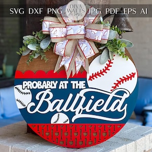 Cabide de porta de beisebol SVG, provavelmente no sinal do campo de beisebol, arquivo de corte a laser de esportes em camadas 3D, sinal de laser de mãe de beisebol, arquivo Glowforge Xtool
