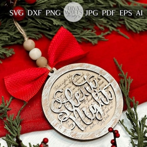 Silent Night Christmas Ornament SVG for Laser Cutting - Beautiful Christmas Carol Round Design | Laser Ornament SVG | Easy Ornament svg