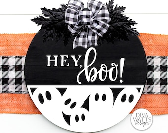 Hey Boo SVG | Halloween Round Sign Design