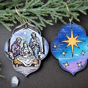 Nativity Scene Earrings SVG For Laser Earrings With Jesus Glowforge Earrings For Christmas Manger Earrings Nativity Earrings SVG Jesus