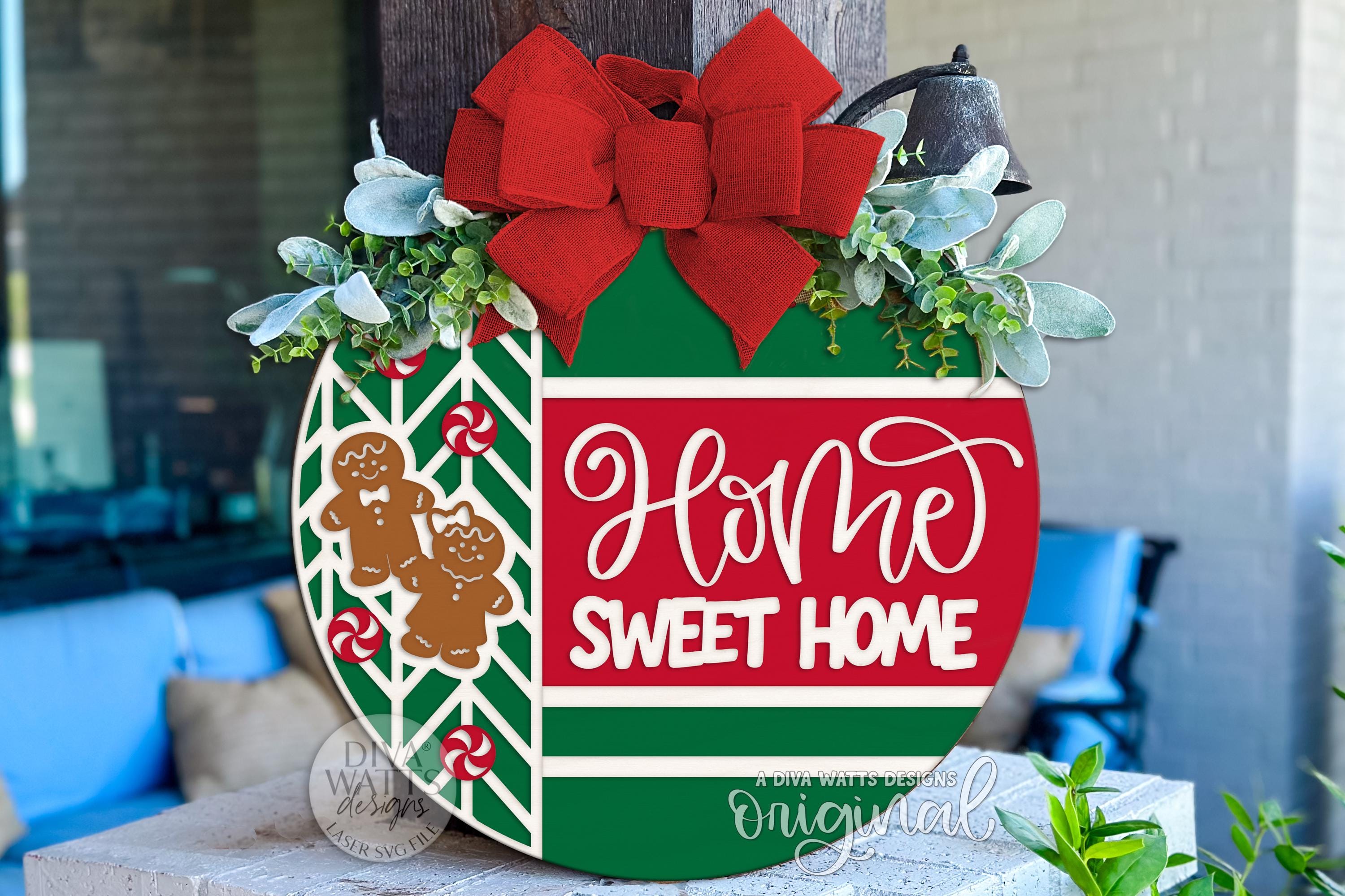 Home Sweet Home Gingerbread SVG Round Door Hanger | Christmas Laser Cut ...