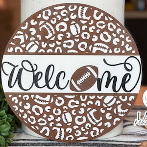 Welcome with Football Leopard Print Glowforge SVG | Laser Cut File