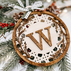 Adorno navideño bohemio de ratán con monograma, archivo SVG/láser Glowforge