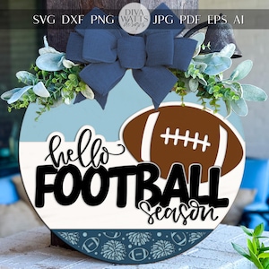 Laser Cut Door Hanger SVG | Hello Football Season Round Sign | DIY SVG File for Glowforge xTool | Fall Sports Porch Decor