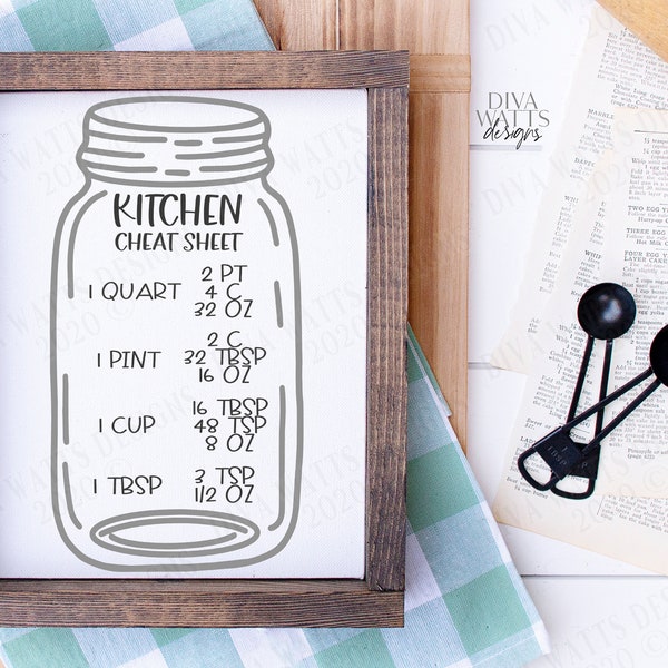 SVG | Kitchen Conversions | Cutting File | Large Mason Jar Measurements | DXF | Farmhouse  Rustic | Sign Tea Towel Vinyl Stencil