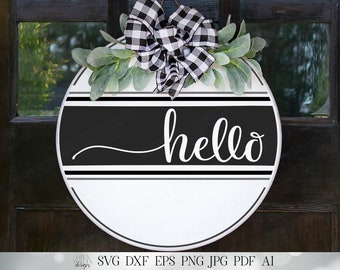 Hello SVG | Welcome SVG | Farmhouse SVG | Grain Sack / Ticking Stripes Design | dxf and more! | Front Door svg | Printable