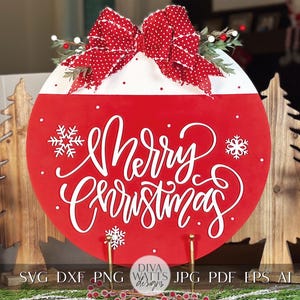 Merry Christmas Laser Cut File | Festive Christmas Door Hanger SVG | DIY Holiday Decor Design
