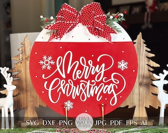 Frohe Weihnachten Laser Cut Datei | Weihnachten Türschild SVG | DIY Feiertags-Dekor-Design