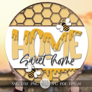 Home Sweet Home SVG abeille svg miel svg abeille signe de bienvenue svg abeille signe de bienvenue svg abeille accroche-porte svg signe d'été svg fichier svg Cricut