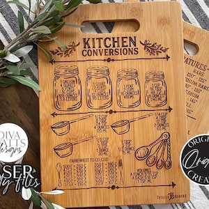 Glowforge Kitchen Conversions SVG | Engraved Cutting Board SVG | Original Bestseller!