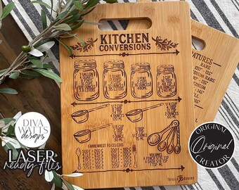 Glowforge Kitchen Conversions SVG | Engraved Cutting Board SVG | Original Bestseller!