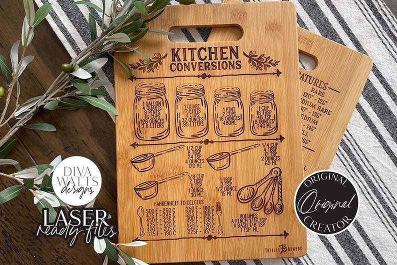 Glowforge Kitchen Conversions SVG Engraved Cutting Board SVG Original Bestseller image 1
