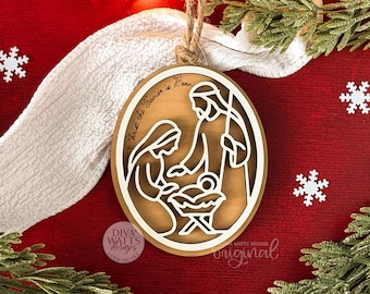 Christ the Savior Is Born Nativity Ornament SVG | Layered Christmas Laser Cut File for Glowforge xTool OMTech | Religious Holiday Décor