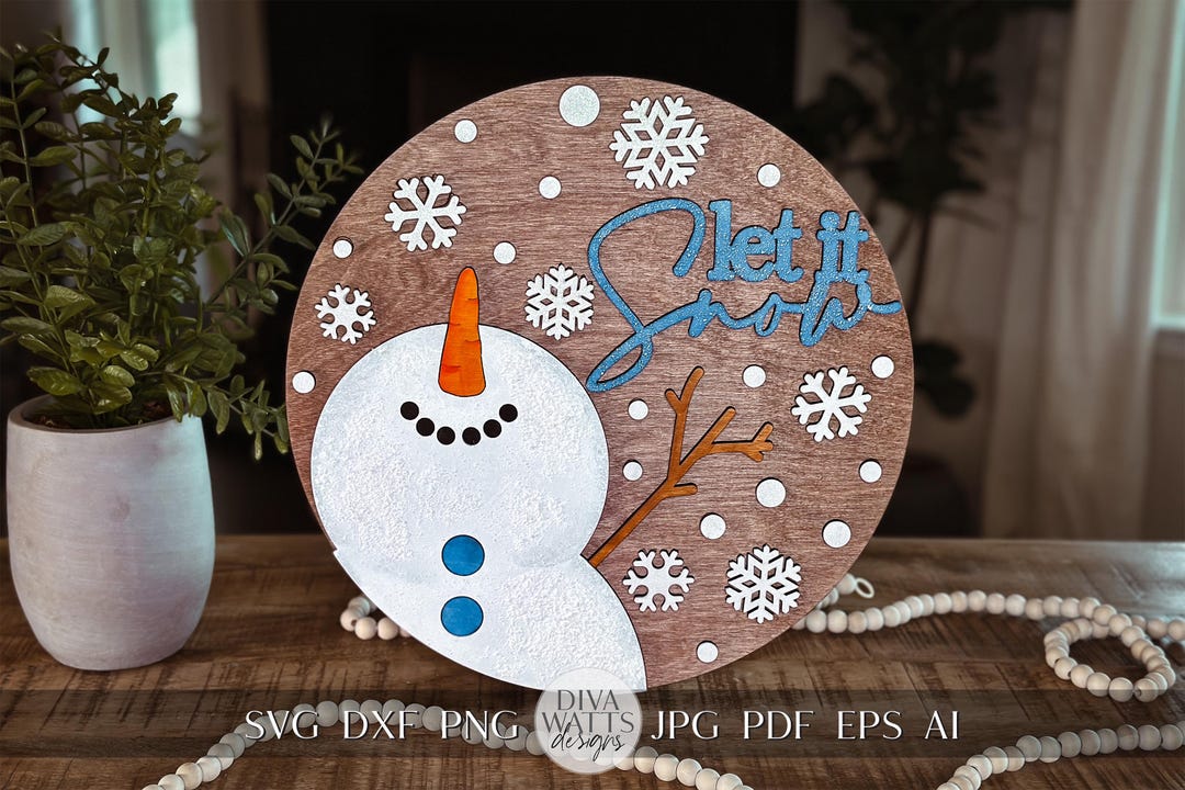 Let It Snow SVG for Door Hanger | Laser Cut Design | Winter Door Sign ...