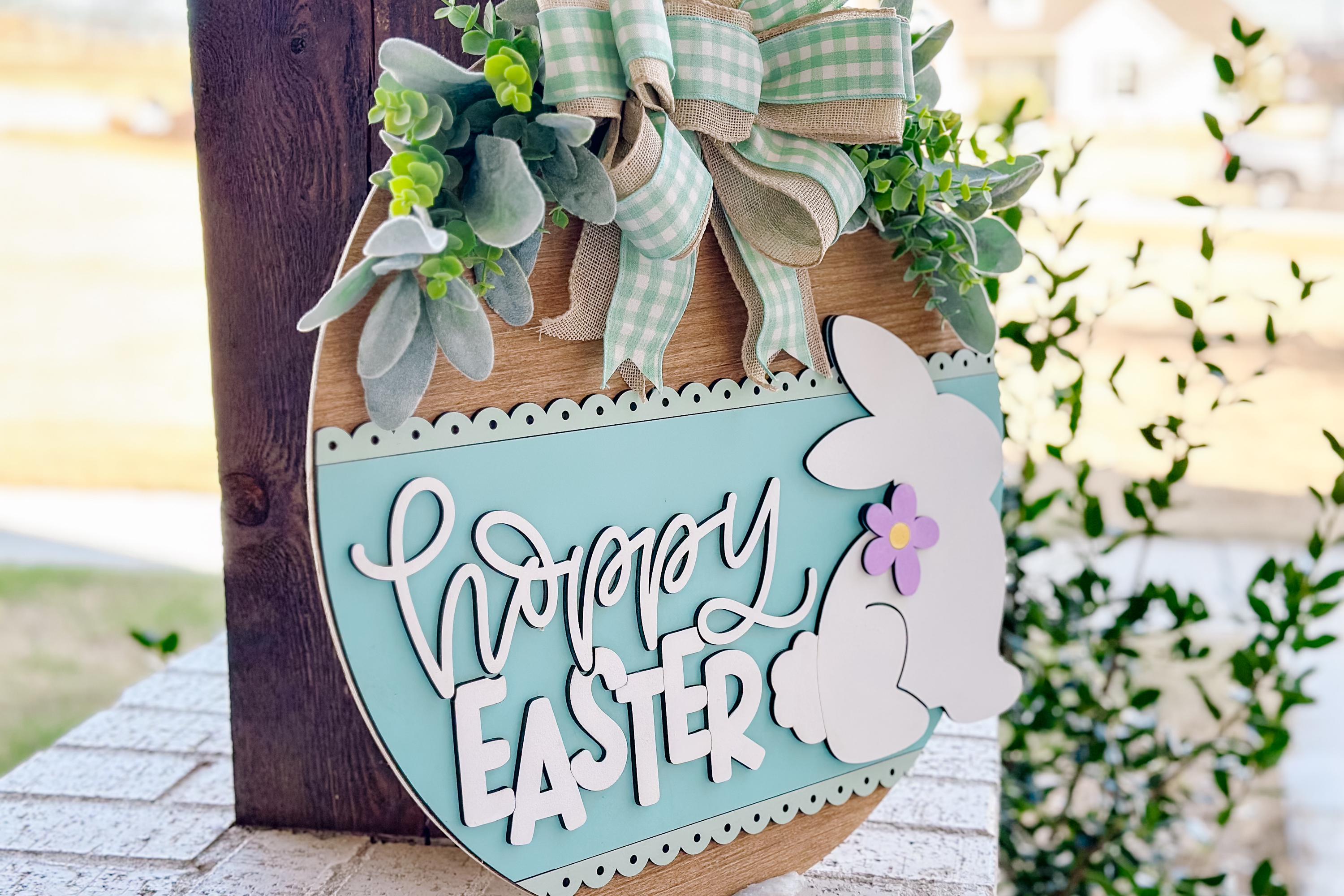 Hoppy Easter Bunny Door Hanger SVG – Round Laser Cut File for Spring ...