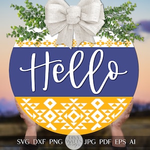 Bonjour SVG motif sud-ouest svg accroche-porte SVG motif aztèque SVG rond accroche-porte svg motif aztèque signe svg Cricut svg pour svg de bienvenue