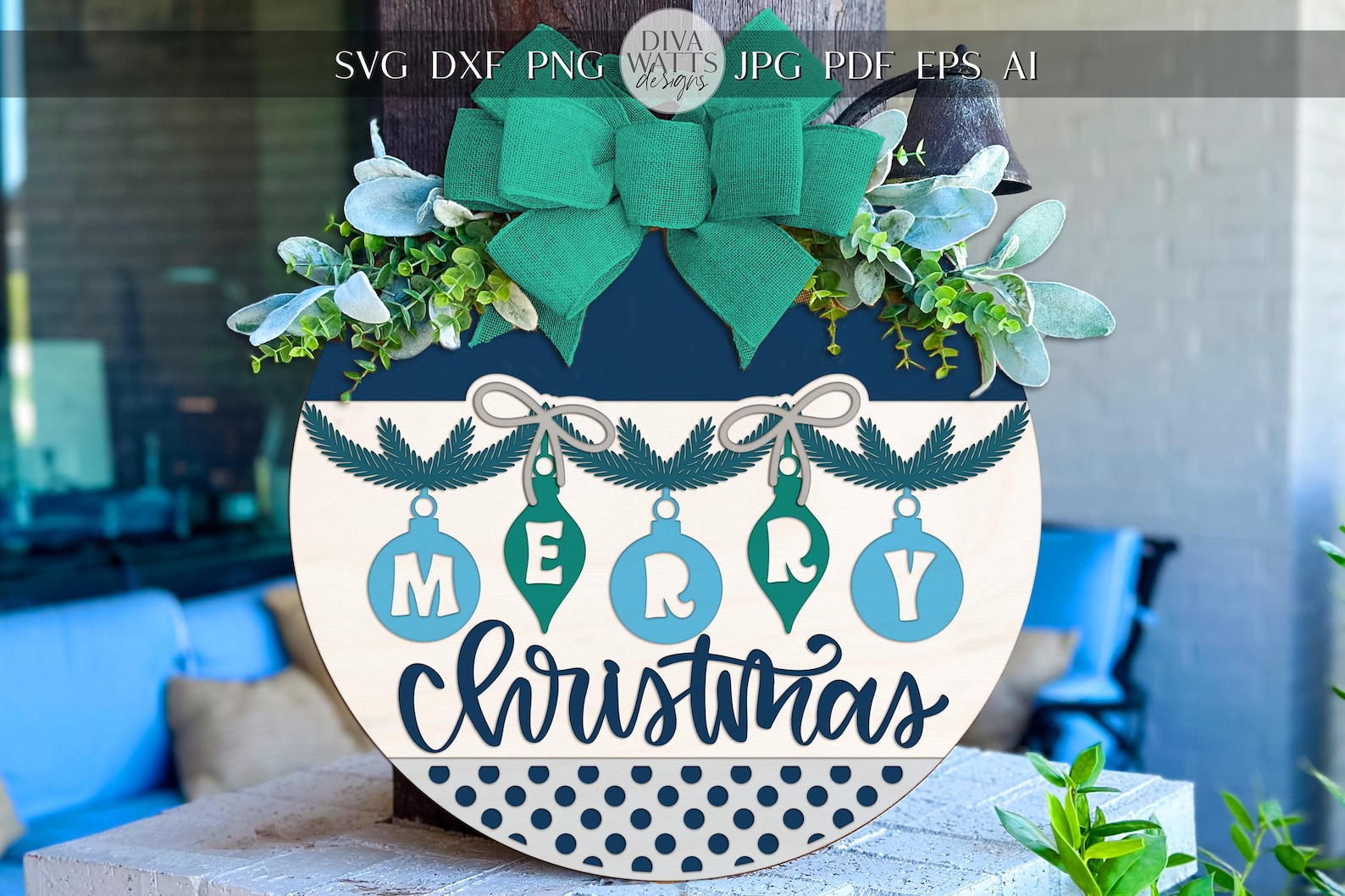 Laser Cut Door Hanger SVG | Merry Christmas Ornament Round Sign ...