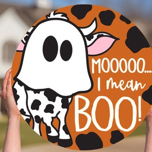 Halloween Ghost Cow SVG Door Hanger Ghost SVG Cowboy Ghost Welcome SVG Halloween Cut File Western Halloween Door Hanger svg For Fall