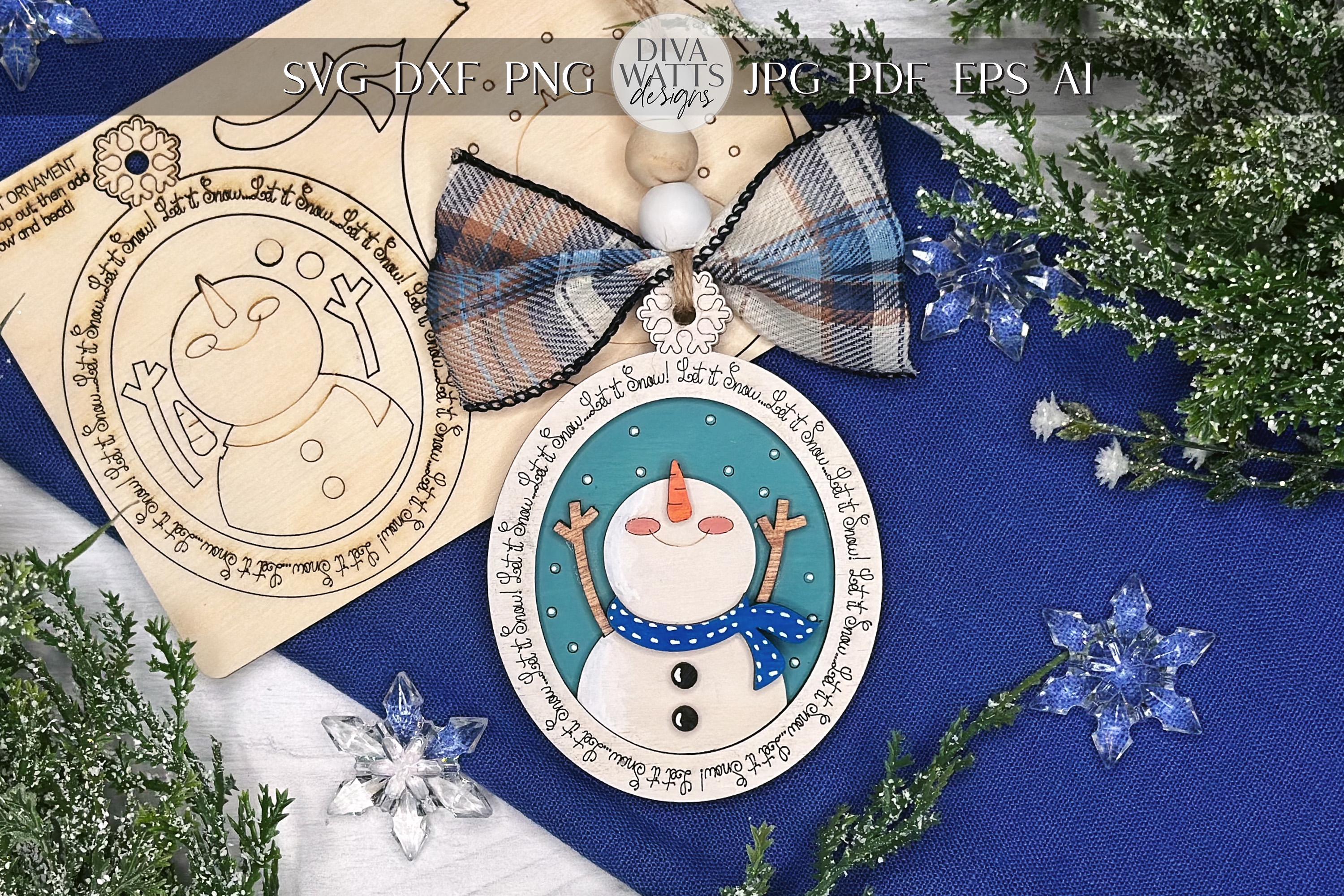 Let It Snow Snowman Ornament SVG File | Pop-Out Snowman Bar Ornament Design | DIY Party Laser Cut File | Snowman Ornament Laser SVG